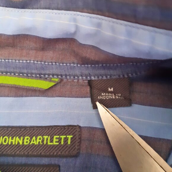 Claiborne by John Bartlett SZ M Blue Stiped Long Sleeve Men's Cotton Shirt - Picture 6 of 14